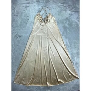 Vintage MG Maxi Slip Dress Womens Small‎ Gold Nylon Criss Cross Spaghetti Straps